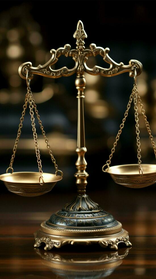 Tipped justice scales, representing unfair legal influence Vertical Mobile Wallpaper AI Generated photo