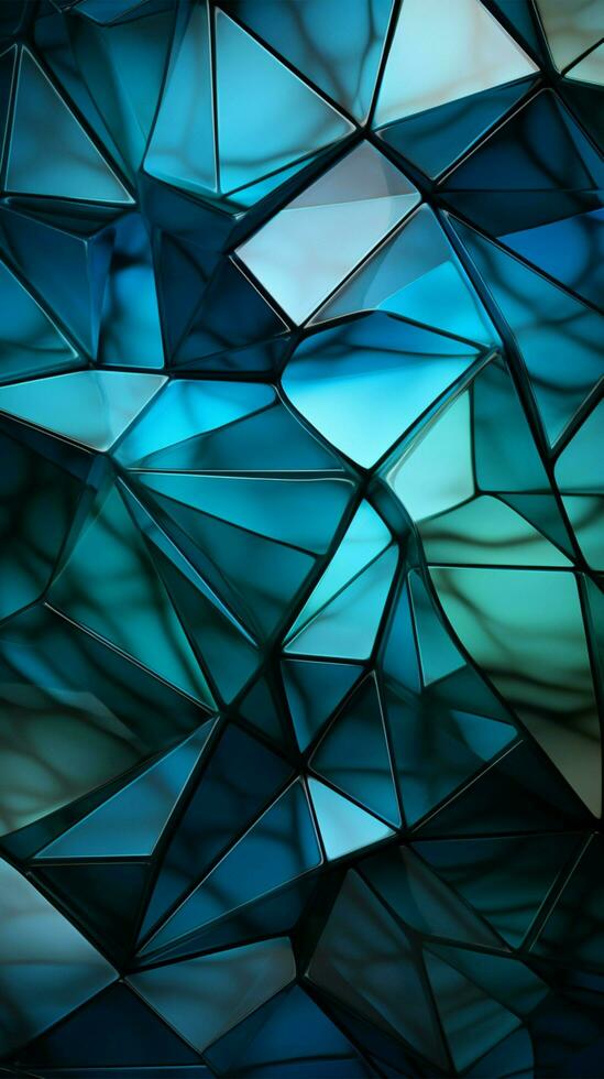 Triangular abstraction in hues of deep blue, green, white, and vivid cyan Vertical Mobile Wallpaper AI Generated photo