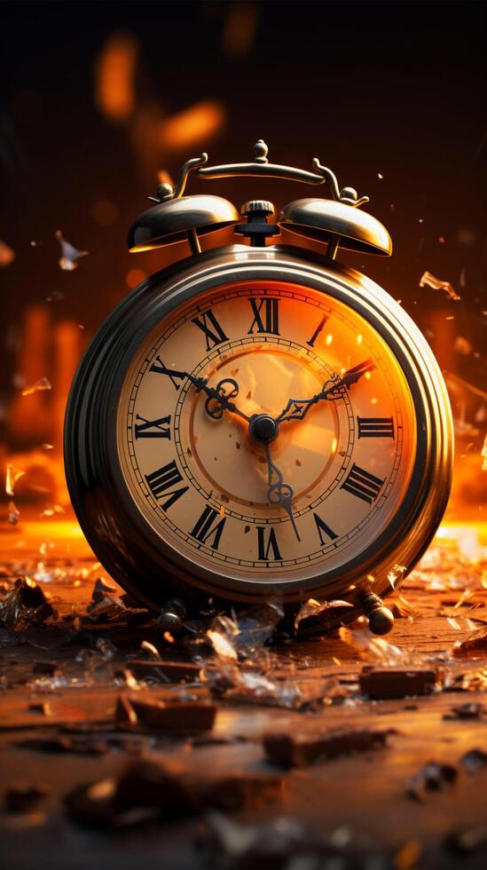 Waste of time concept with alarm clock broken in half with copy space