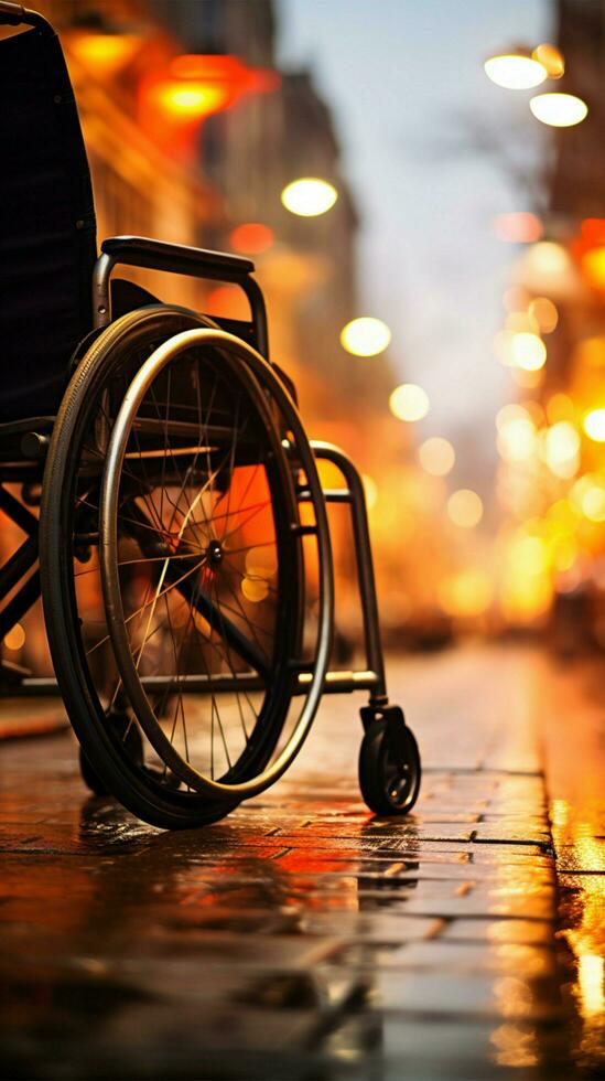 Handicap empowerment hands on wheelchairs wheels, illustrating