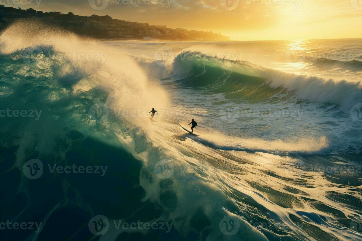 Surfing enthusiast conquers the mighty ocean waves in a captivating image AI Generated photo