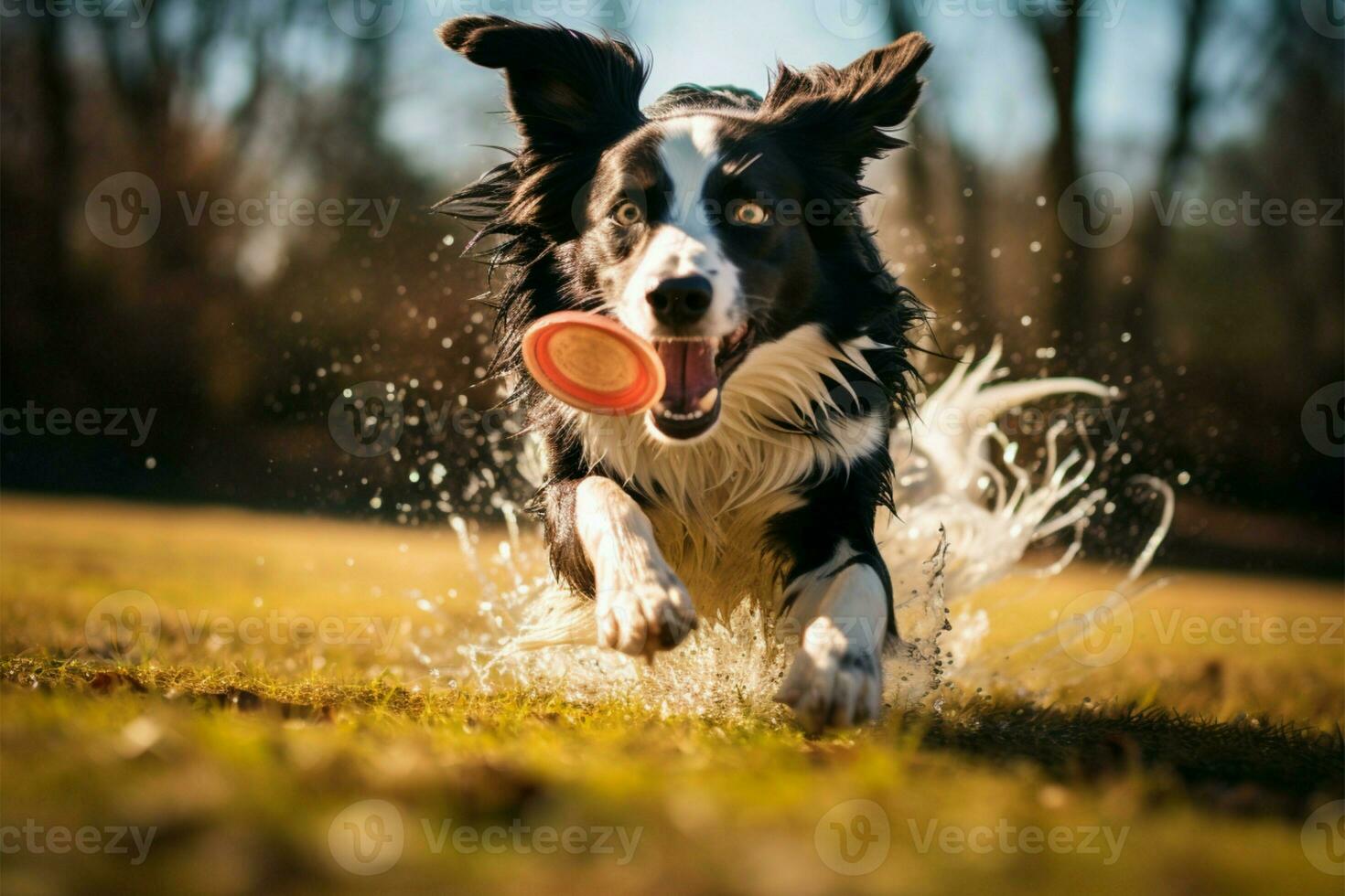 Agile Border Collie snags a flying Frisbee with impressive acrobatics AI Generated photo