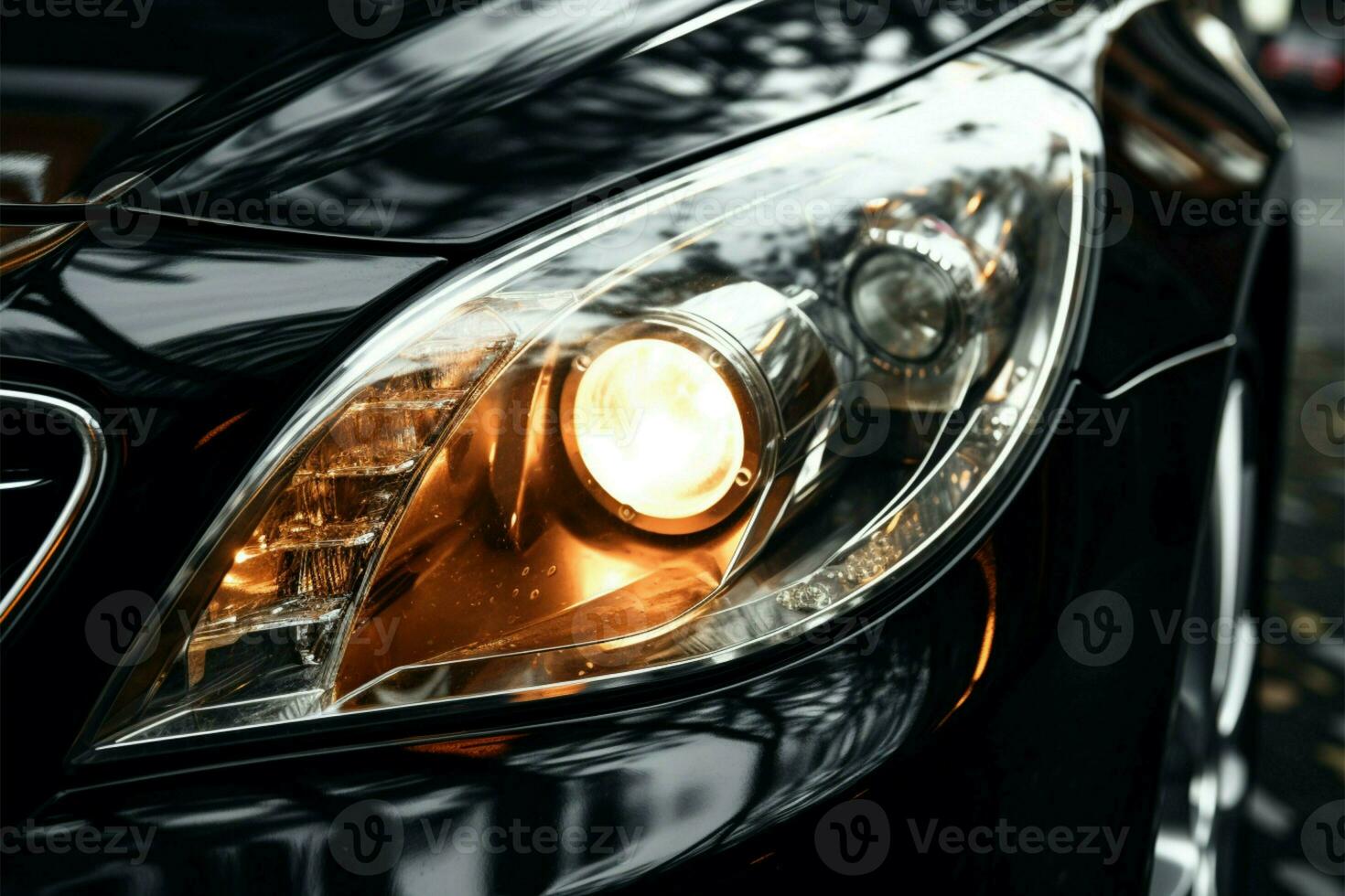 Close up reveals the opulent elegance of a high end cars headlight AI Generated photo