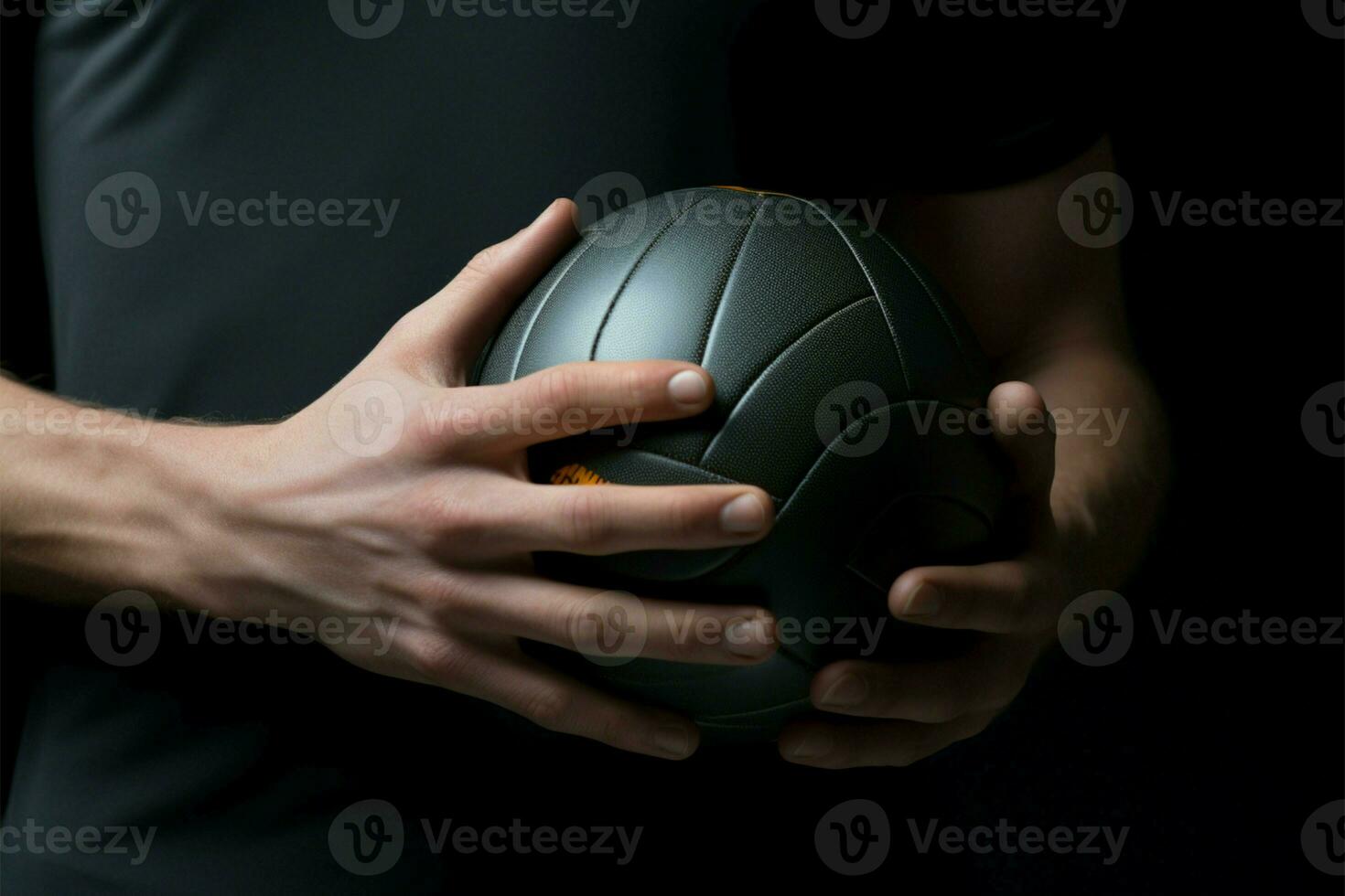 Close up of a persons hand gripping a round, textured ball AI Generated photo