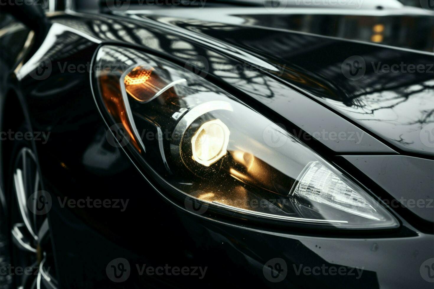 Close up reveals the opulent elegance of a high end cars headlight AI Generated photo