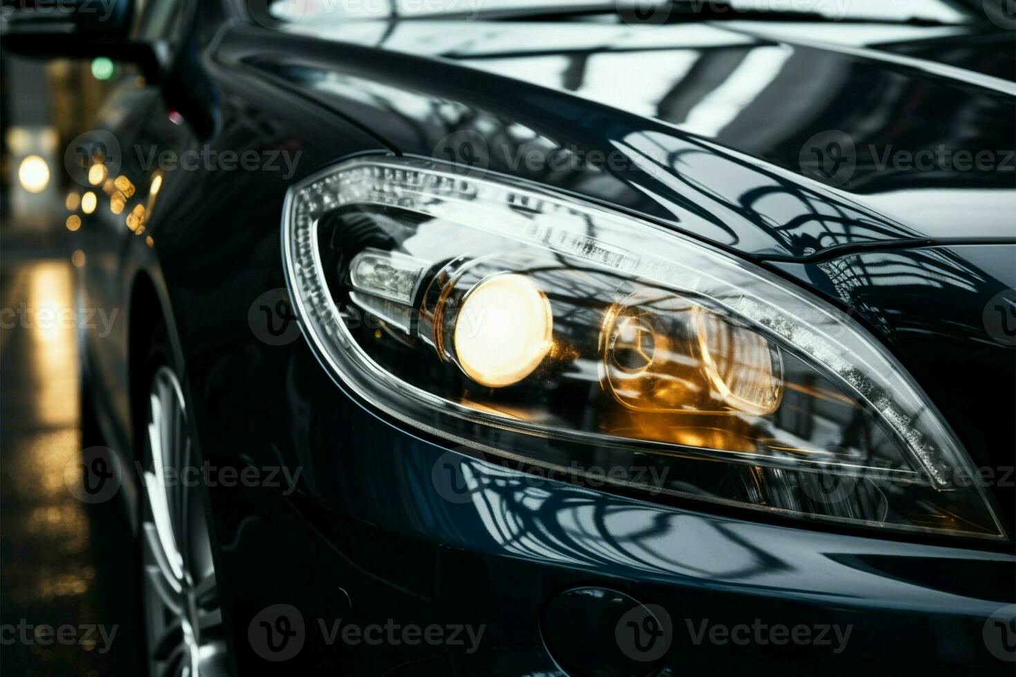 Intricate details of gleaming, high end cars mesmerizing headlight design AI Generated photo