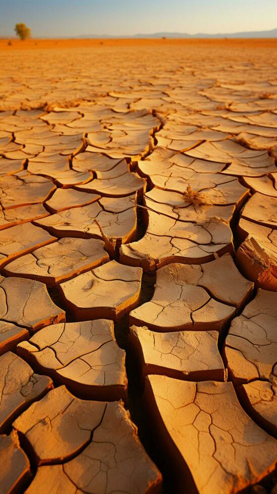 sequías evidencia agrietado Desierto suelo corteza refleja clima cambios árido Consecuencias vertical móvil fondo de pantalla ai generado foto