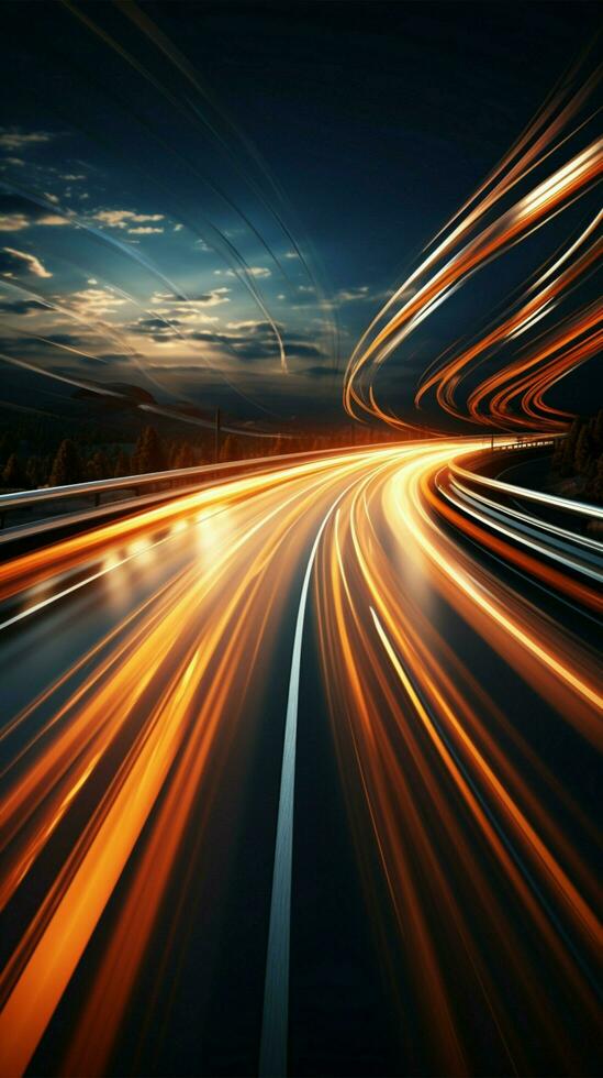 Nights momentum Forward motion blur, illuminated trails shape dynamic nocturnal backdrop Vertical Mobile Wallpaper AI Generated photo