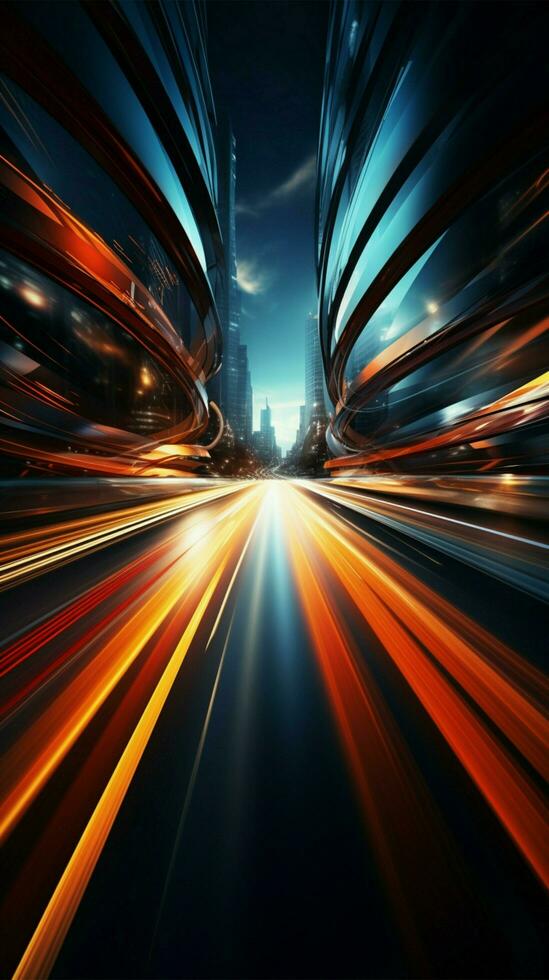 Nights momentum Forward motion blur, illuminated trails shape dynamic nocturnal backdrop Vertical Mobile Wallpaper AI Generated photo