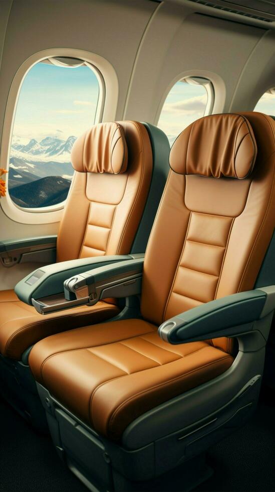 Premium comfort First class seats offer luxury for travel, with expansive copy space Vertical Mobile Wallpaper AI Generated photo