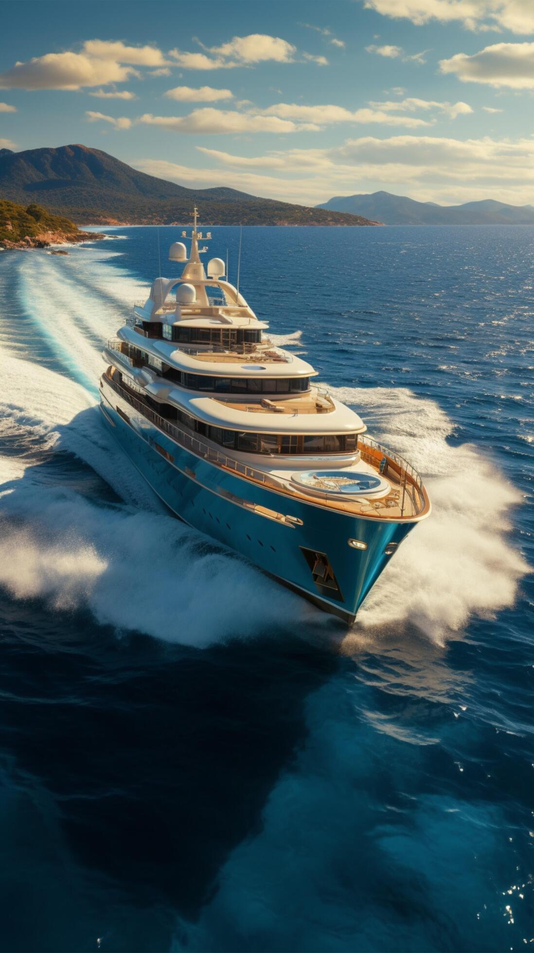 Yachting elegance Aerial view presents opulent motor yacht sailing