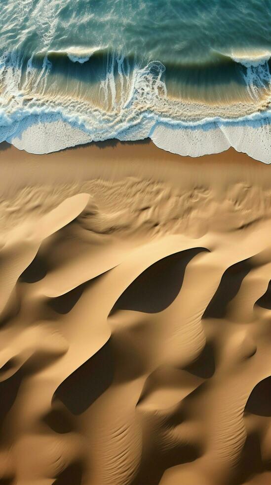 Beachy canvas Sandy beach top view, a versatile backdrop for advertising and mockups Vertical Mobile Wallpaper AI Generated photo