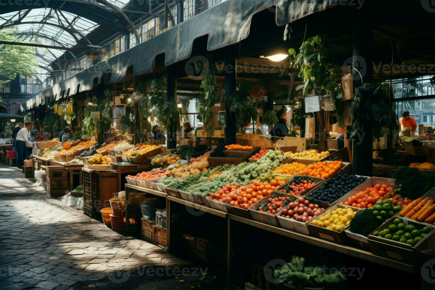 Covered marketplace boasts local fruits and vegetables under its roof AI Generated photo