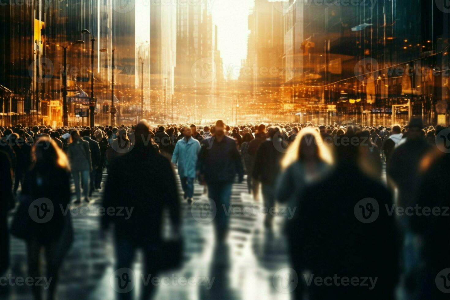 In the citys blur, anonymous pedestrians navigate the bustling street AI Generated photo