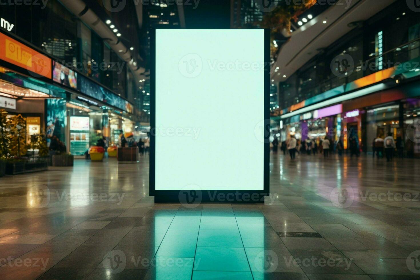 en el centros comerciales bullicioso ambiente, un vacío cartelera espera tu mensaje ai generado foto