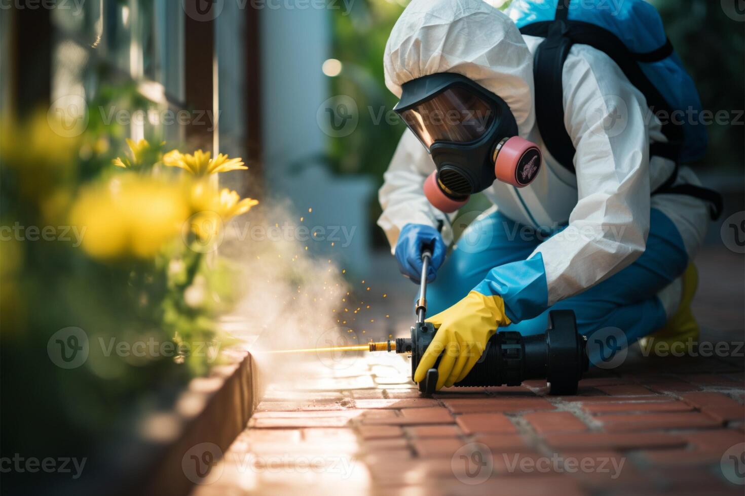 Insect exterminator in work attire, diligently applying pesticide outdoors AI Generated 30319083 Stock Photo at Vecteezy