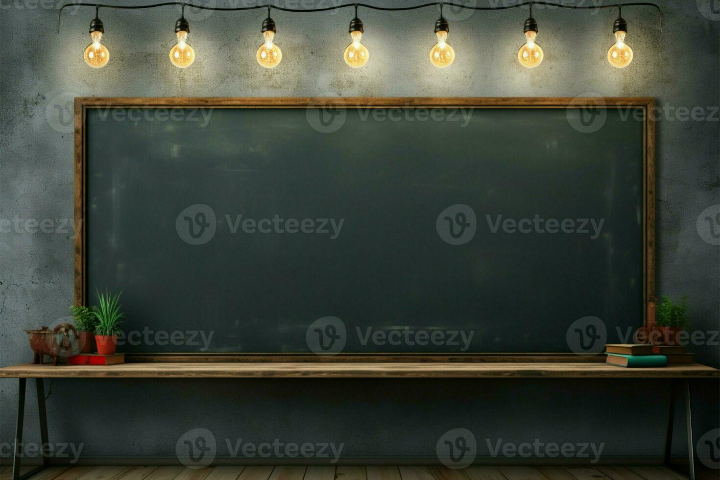 Versatile room with chalkboard, concrete wall, and artistic lighting setup AI Generated photo