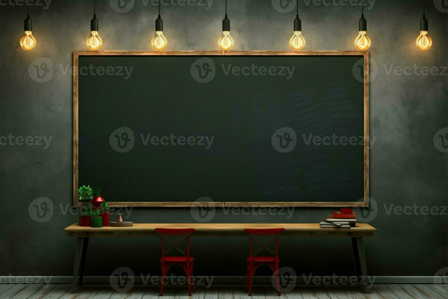 Versatile room with chalkboard, concrete wall, and artistic lighting setup AI Generated photo