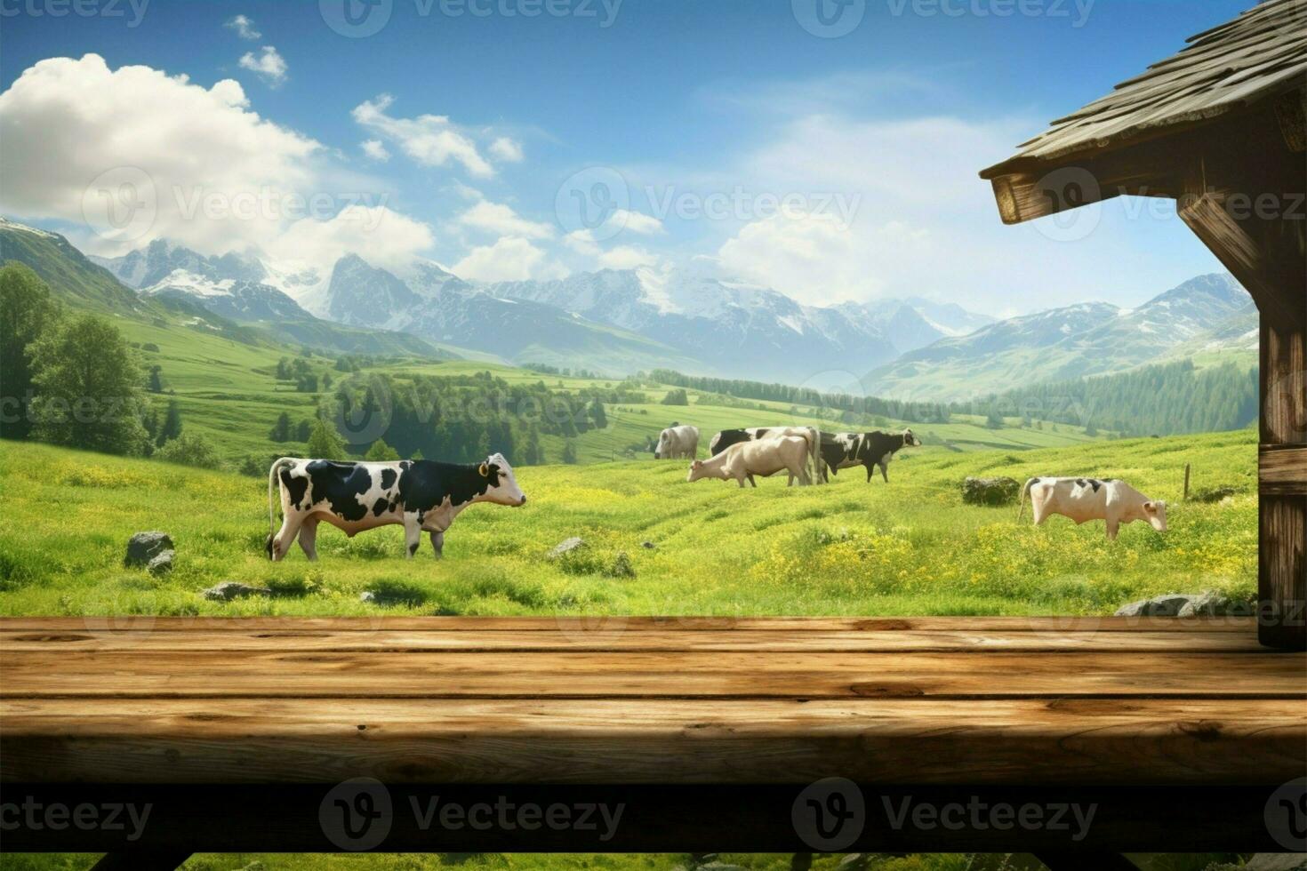 Amidst wooden surroundings, content cows find a peaceful grazing space AI Generated photo