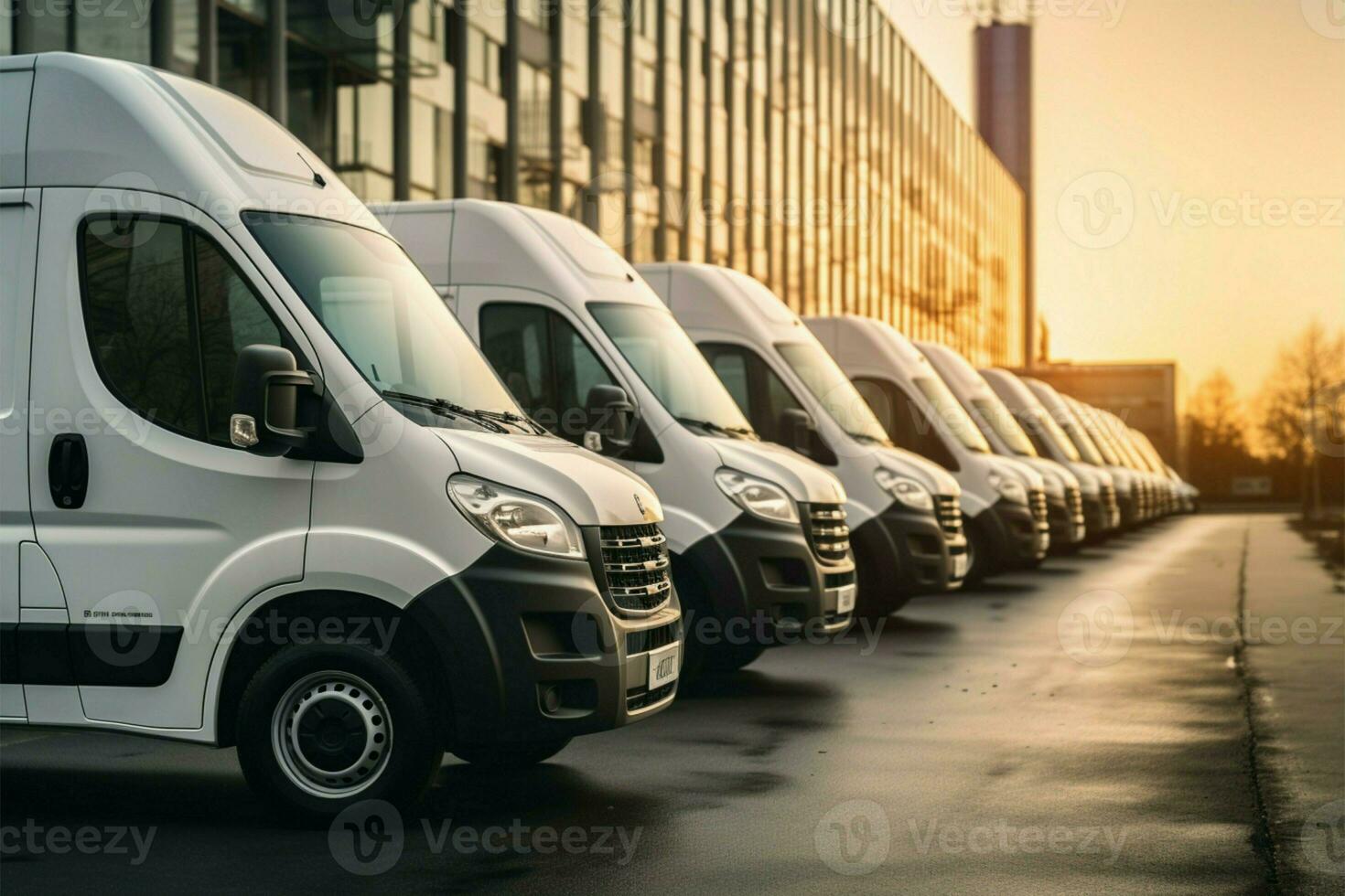 Commercial delivery vans aligned in a row, a service providers pride AI Generated photo