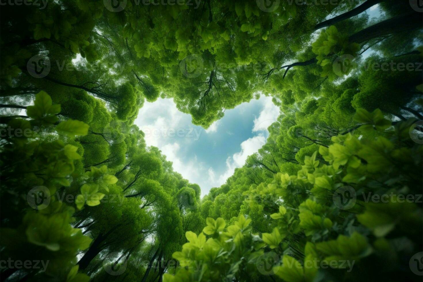 bosque pabellón, fondo vista, cielo formas un corazón forma hermosa ai generado foto