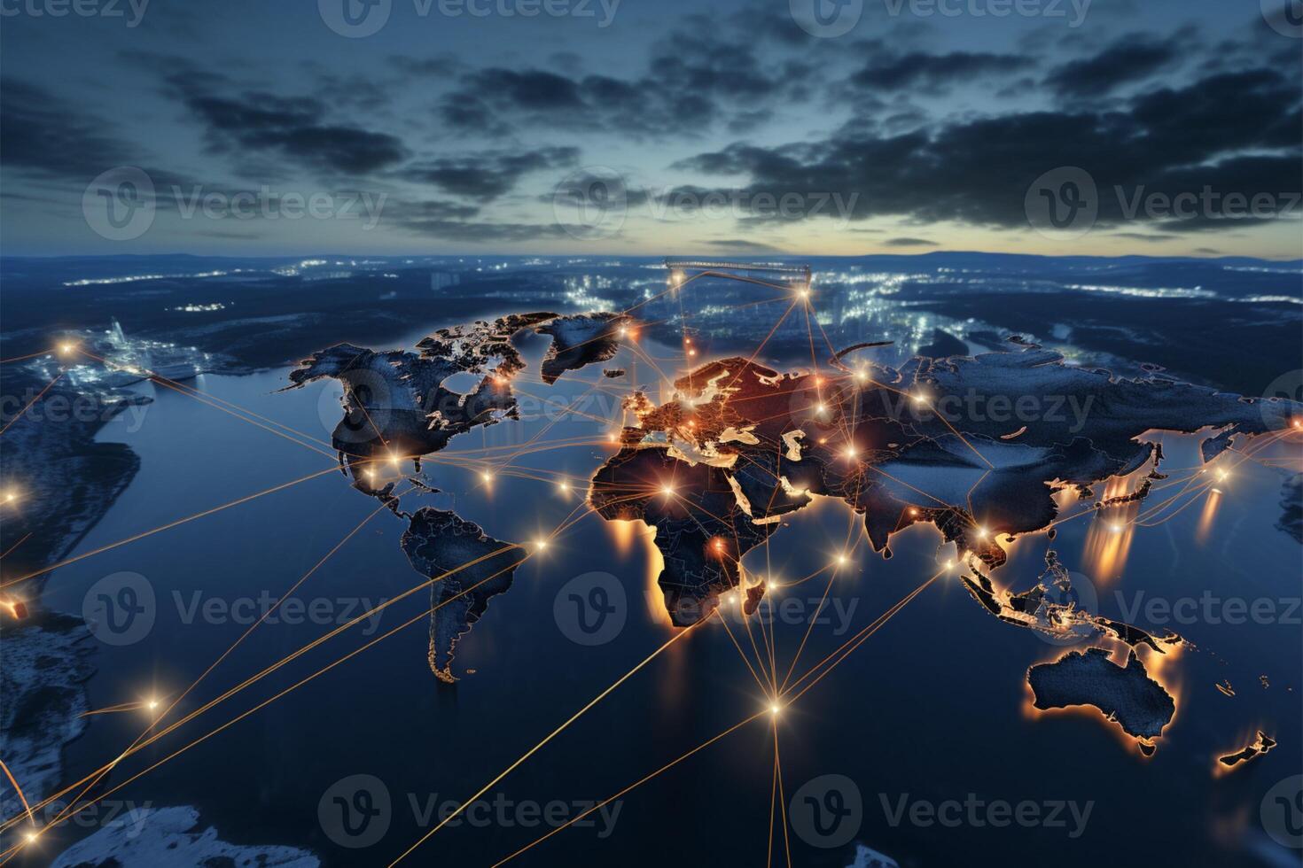 Map depicting international partner connections in import export logistics concept AI Generated photo