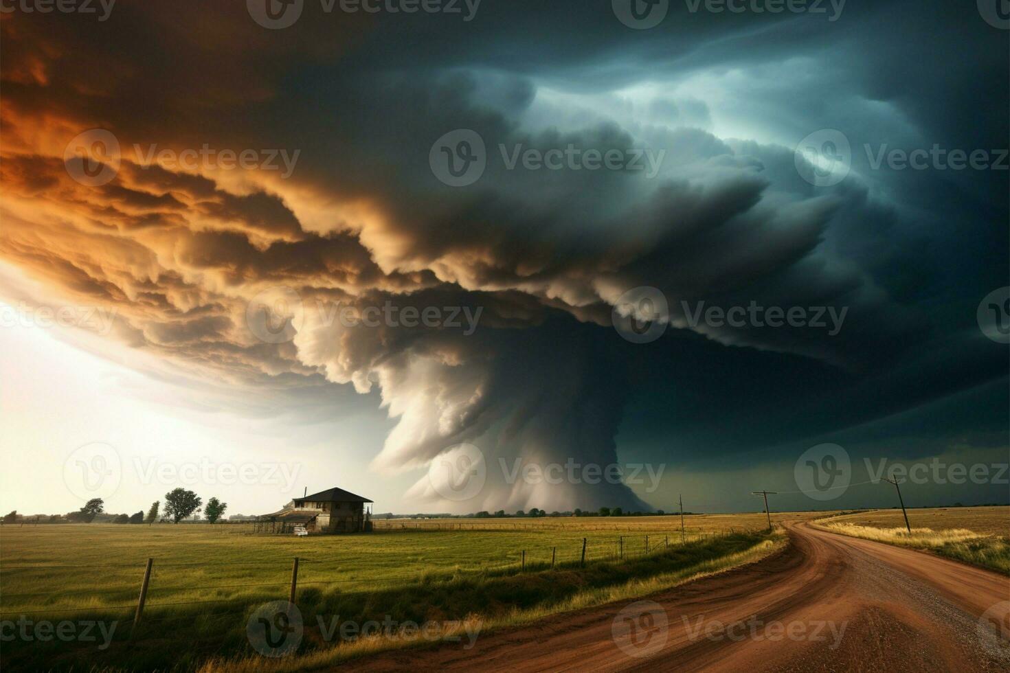 un tempestad rabia en el vasto extensión de el genial llanuras ai generado foto
