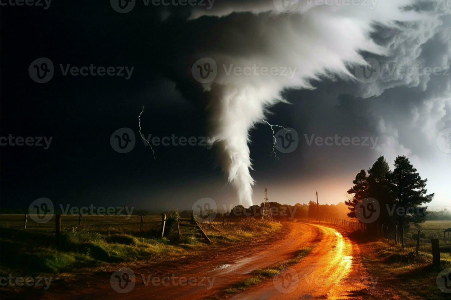 Natures fury unleashed in the form of a mighty tornado AI Generated photo