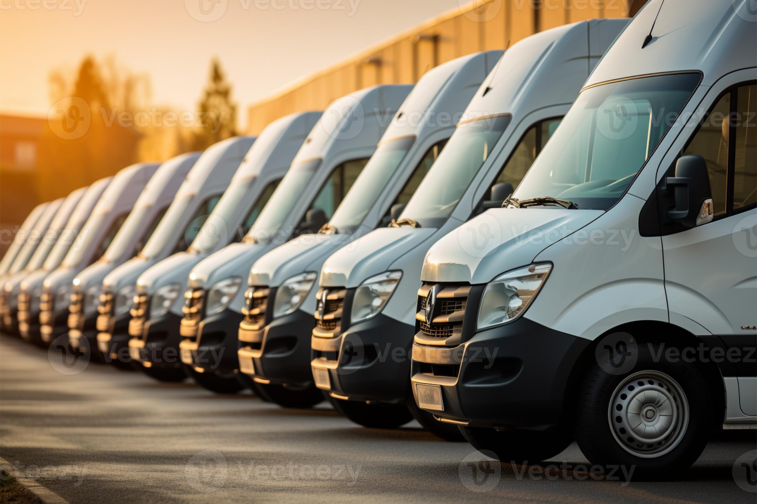 Parked delivery vans symbolize the efficiency of a transporting company