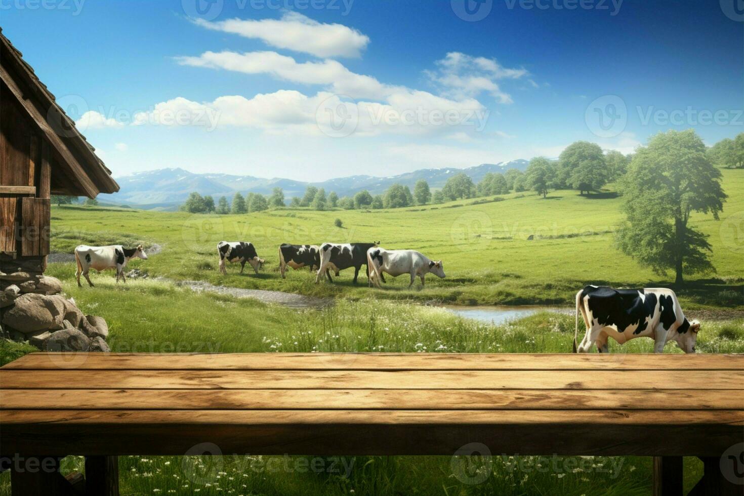 Tranquil wooden environment serves as a peaceful haven for cows AI Generated photo