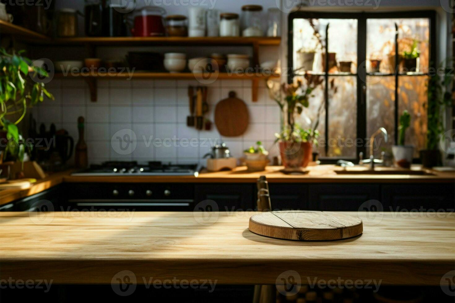 Workspace in a kitchen, offering room for your food preparations AI Generated photo