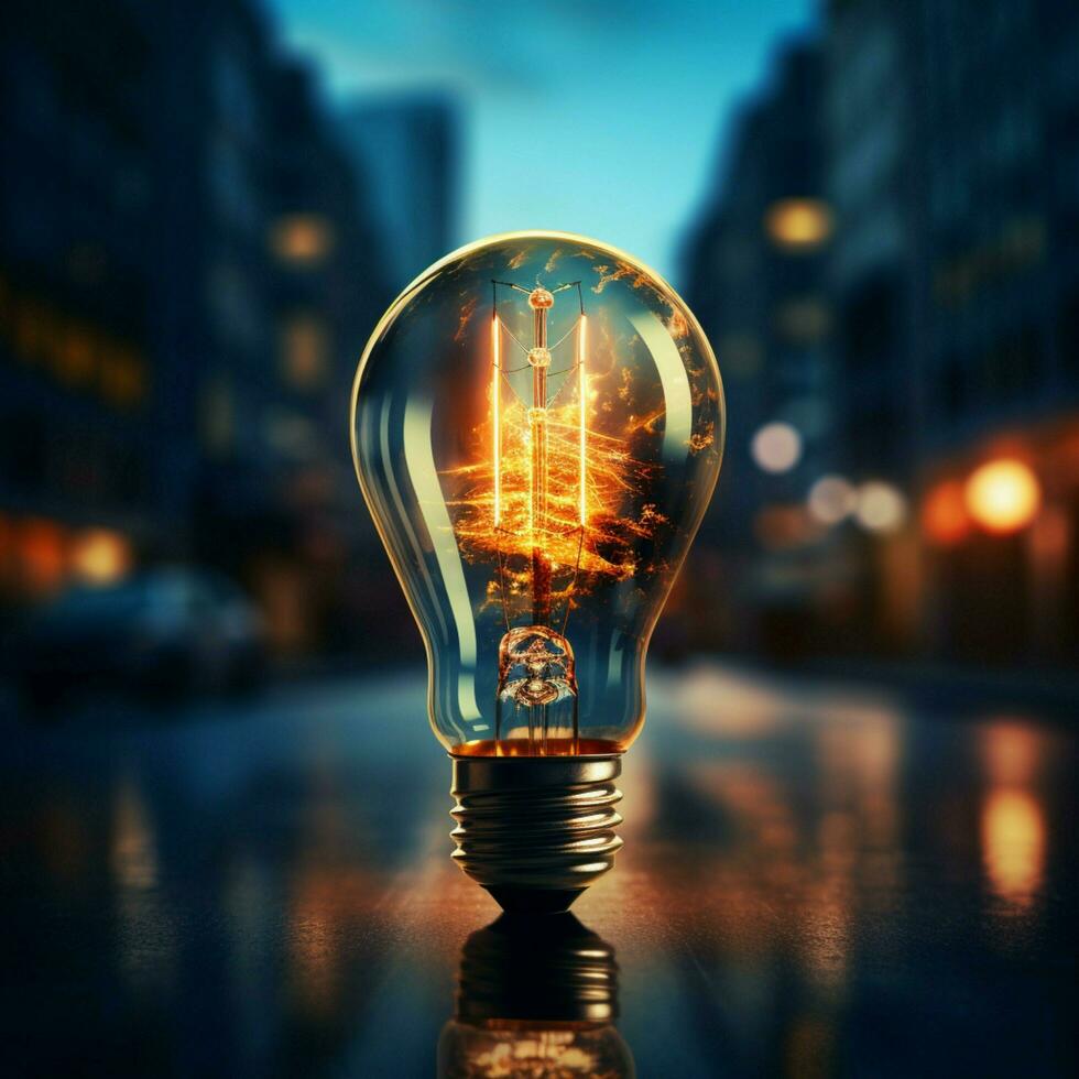 Light bulb symbolizes creative growth in blue themed concept For Social Media Post Size AI Generated photo