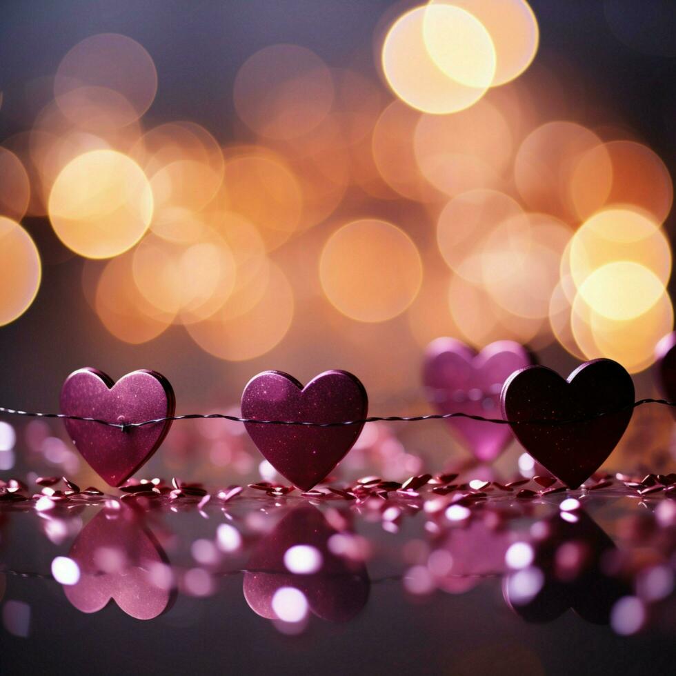 Magenta palette, pink red hearts, sparkling bokeh Valentines day panoramic For Social Media Post Size AI Generated photo