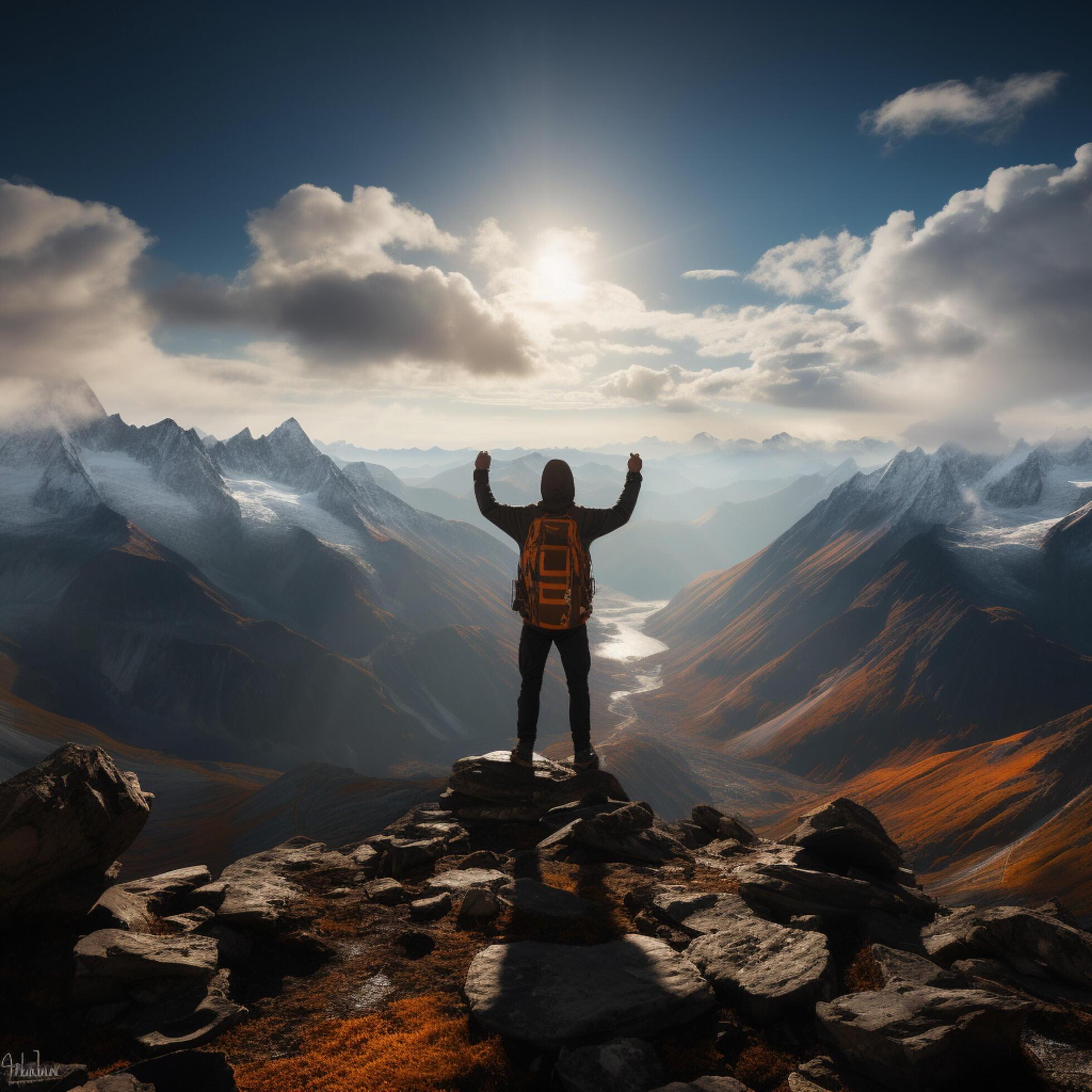 Peaks triumph, successful man hiker savors view, conquering both mountain and journey For Social Media Post Size AI Generated 30320617 Stock Photo at Vecteezy
