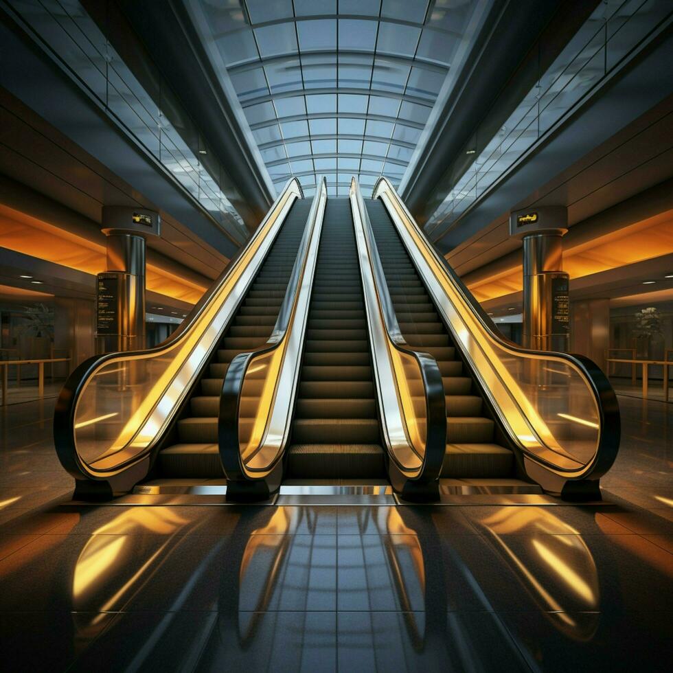 Precision capture Detail shot reveals escalator in contemporary building or subway station For Social Media Post Size AI Generated photo