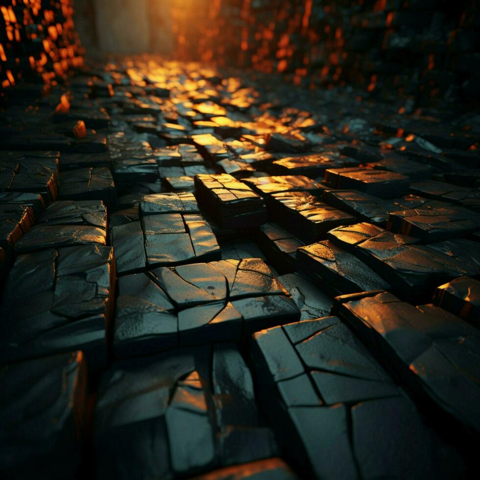 Shadow kissed bricks weave tales of time, forming a captivating dark wall For Social Media Post Size AI Generated photo