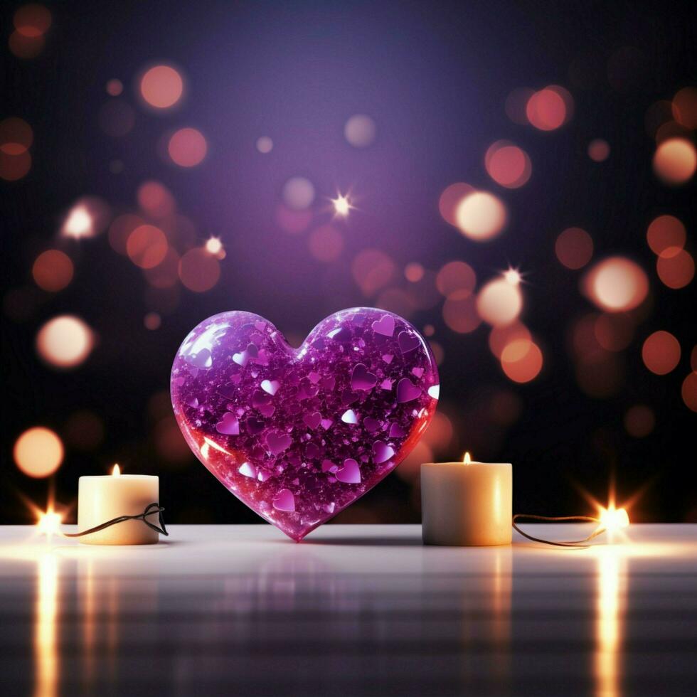 Trendy magenta canvas features hearts and sparkling bokeh in panoramic Valentines scene For Social Media Post Size AI Generated photo