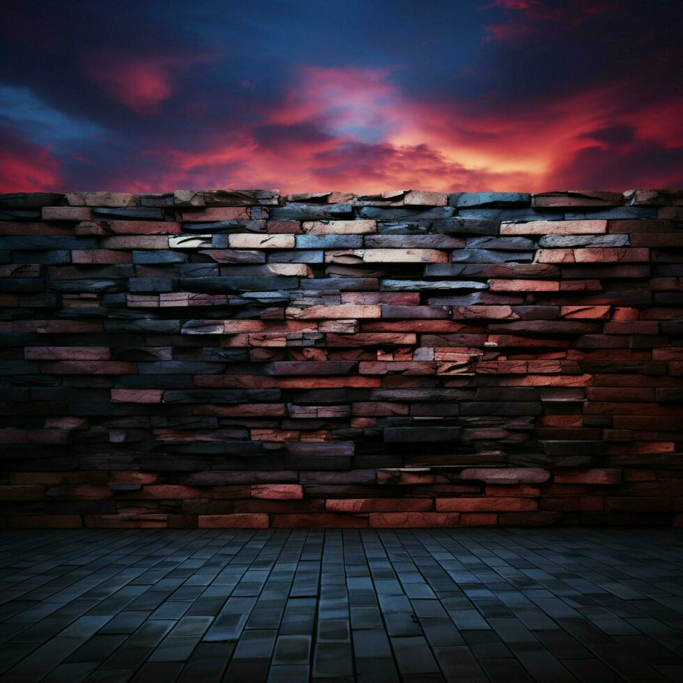 A wall of twilight hues, with bricks embodying a sense of subdued drama For Social Media Post Size AI Generated photo