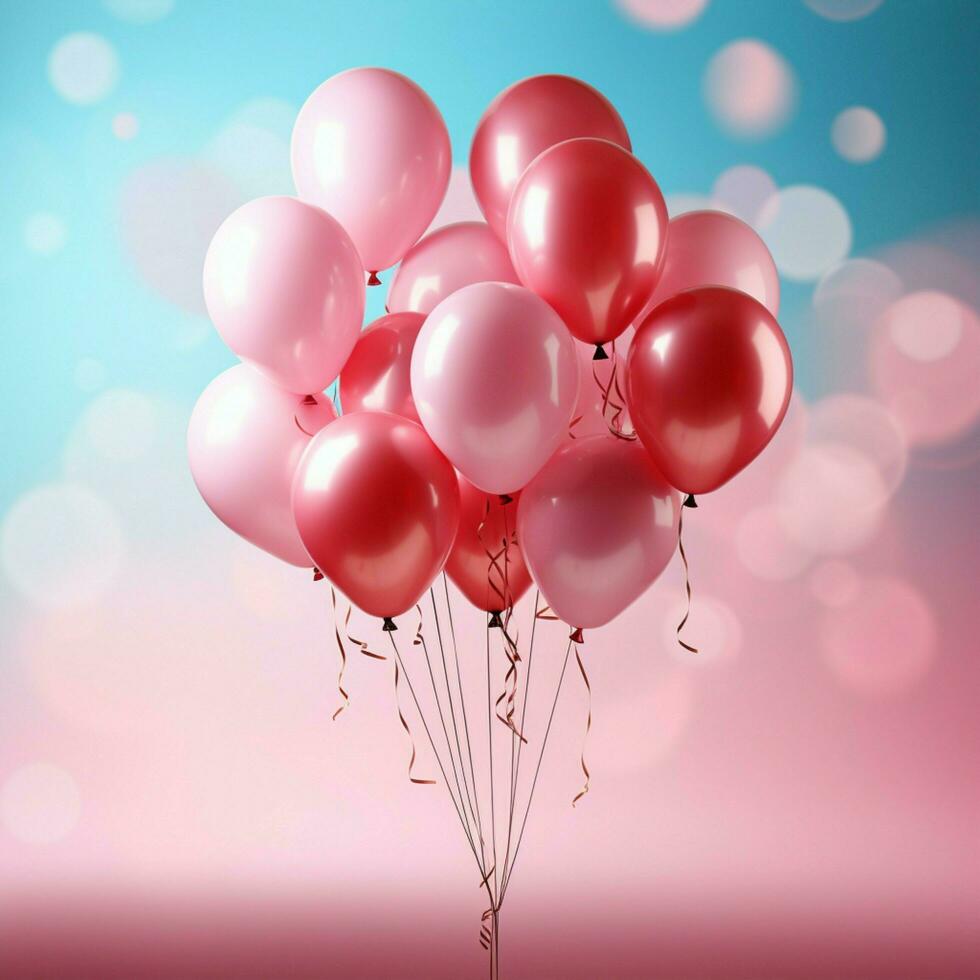 Dreamy celebration, pastel balloons on pink backdrop, 3D rendered, ample copy space For Social Media Post Size AI Generated photo