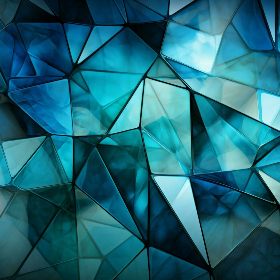 Abstract triangles harmonize blue, green, white, and lively cyan, a visual spectacle For Social Media Post Size AI Generated photo