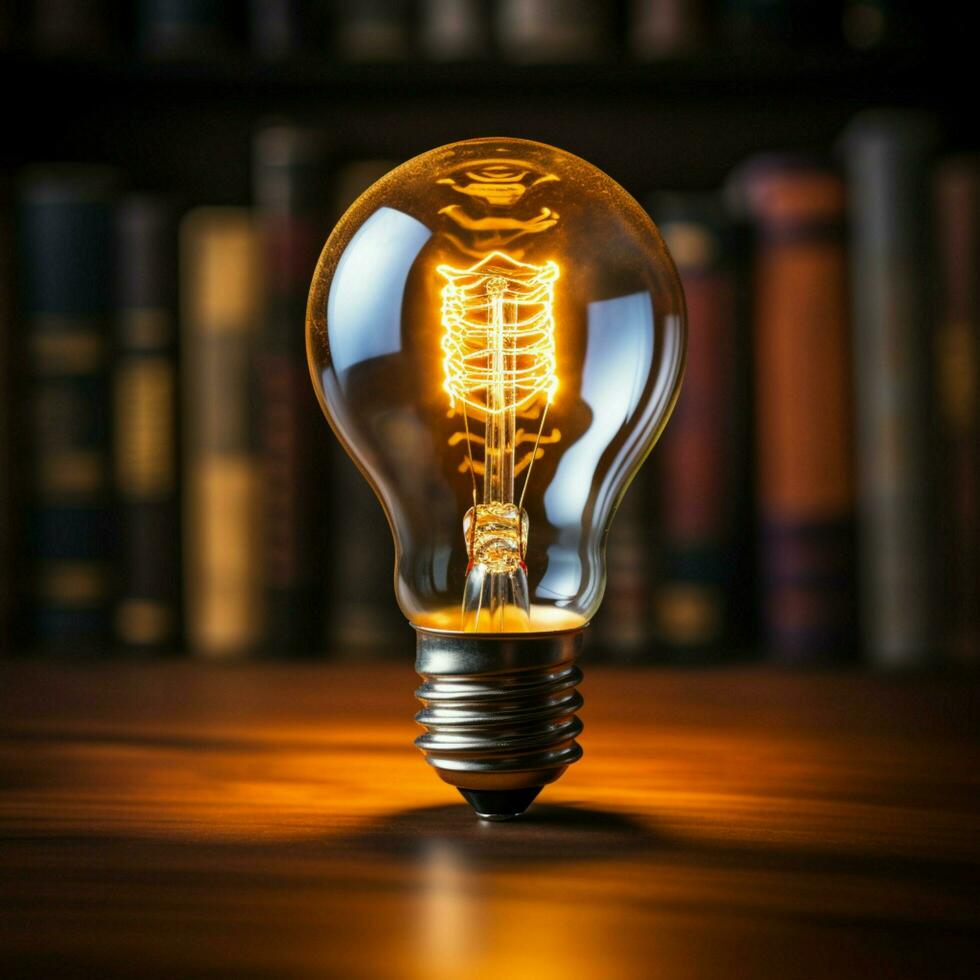 Enlightened insights Light bulb above book signifies creative ideas fostered through reading For Social Media Post Size AI Generated photo