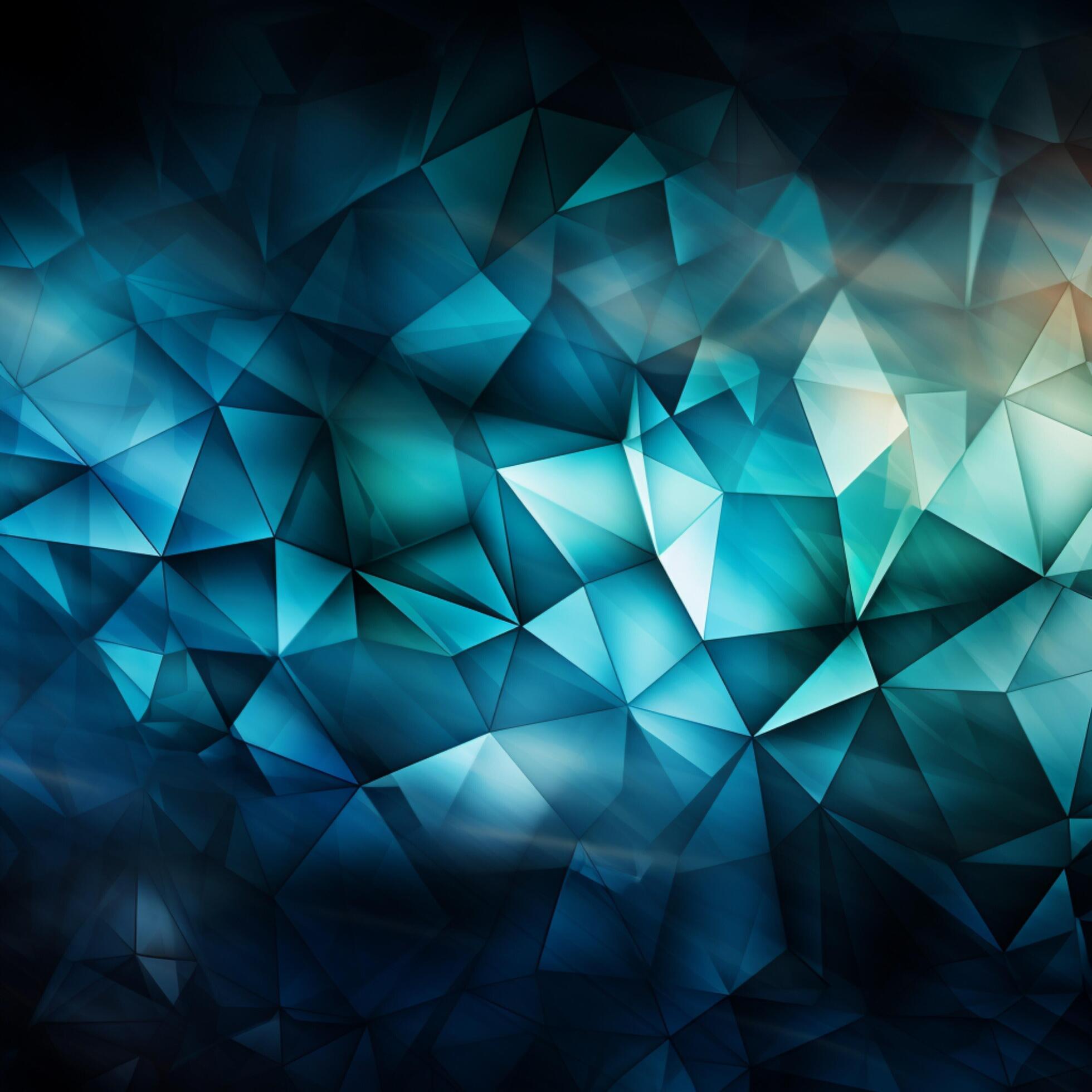 Abstract triangles in harmonious hues deep blue, green, white, and
