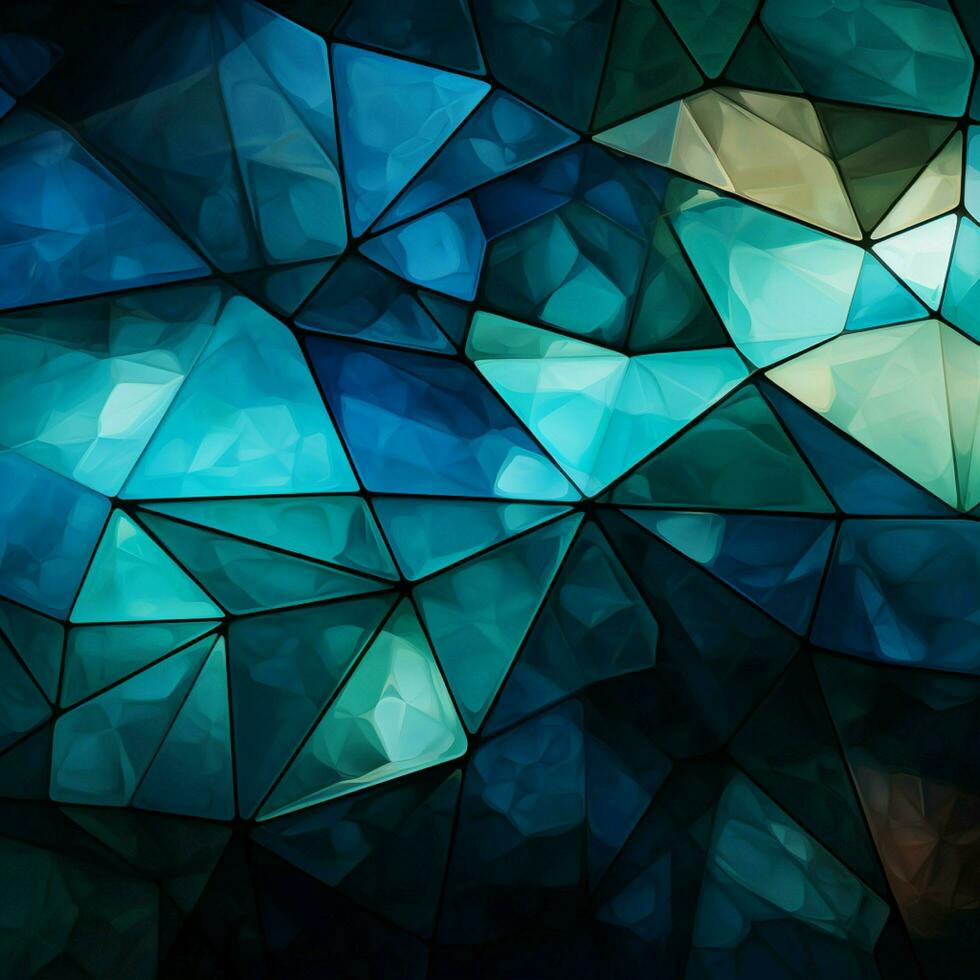 Geometric intrigue abstract triangles merging deep blue, green, white, and vibrant cyan For Social Media Post Size AI Generated photo