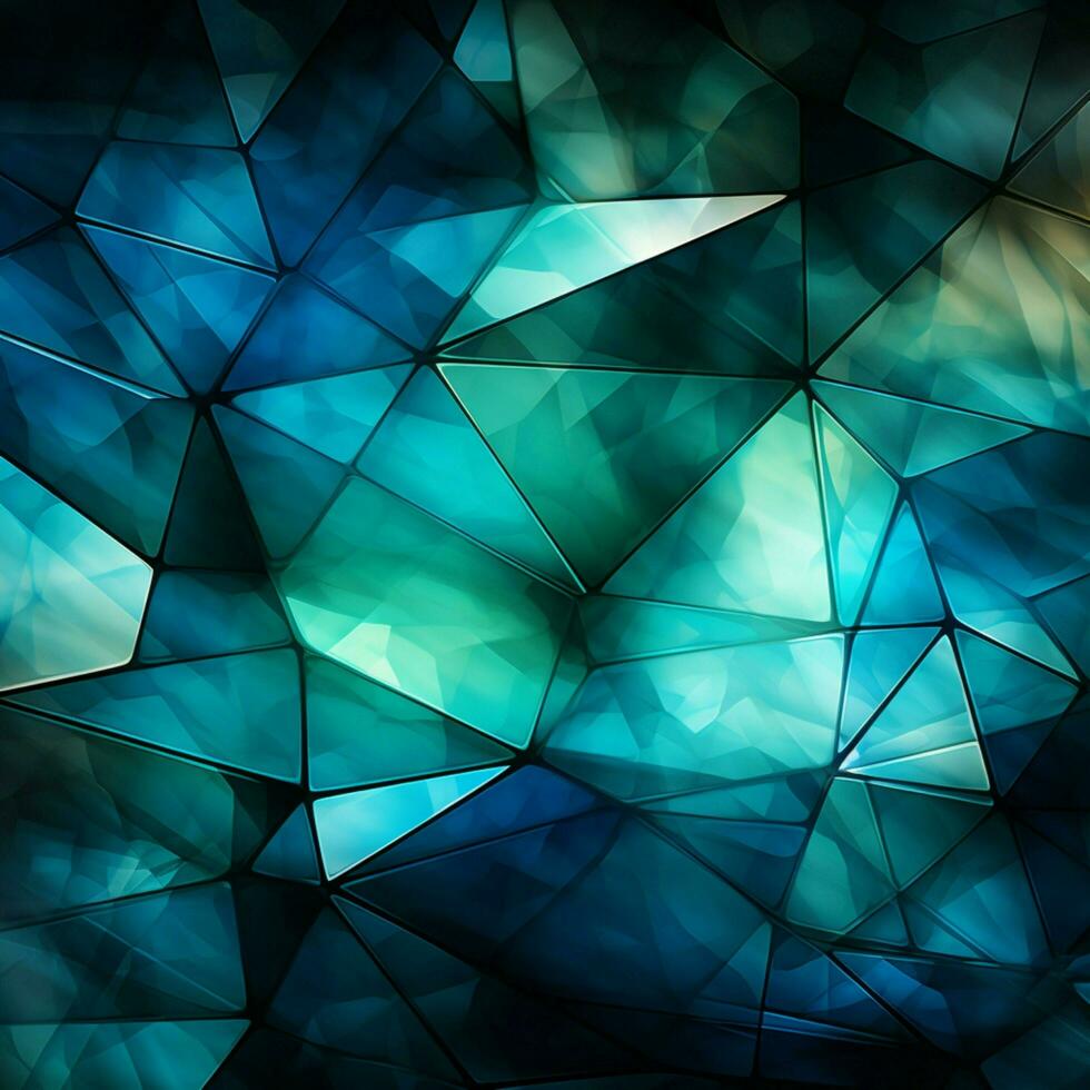 geométrico intriga resumen triangulos fusionando profundo azul, verde, blanco, y vibrante cian para social medios de comunicación enviar Talla ai generado foto