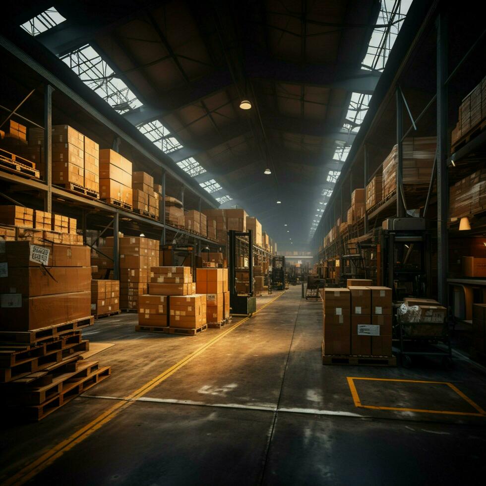 Inventory haven Large warehouse houses ample stock, pivotal for streamlined distribution For Social Media Post Size AI Generated photo