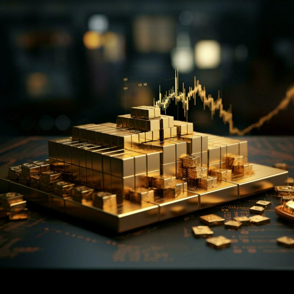 Investment fusion Gold bar on stocks graph, symbolizing wealth accumulation and financial growth For Social Media Post Size AI Generated photo