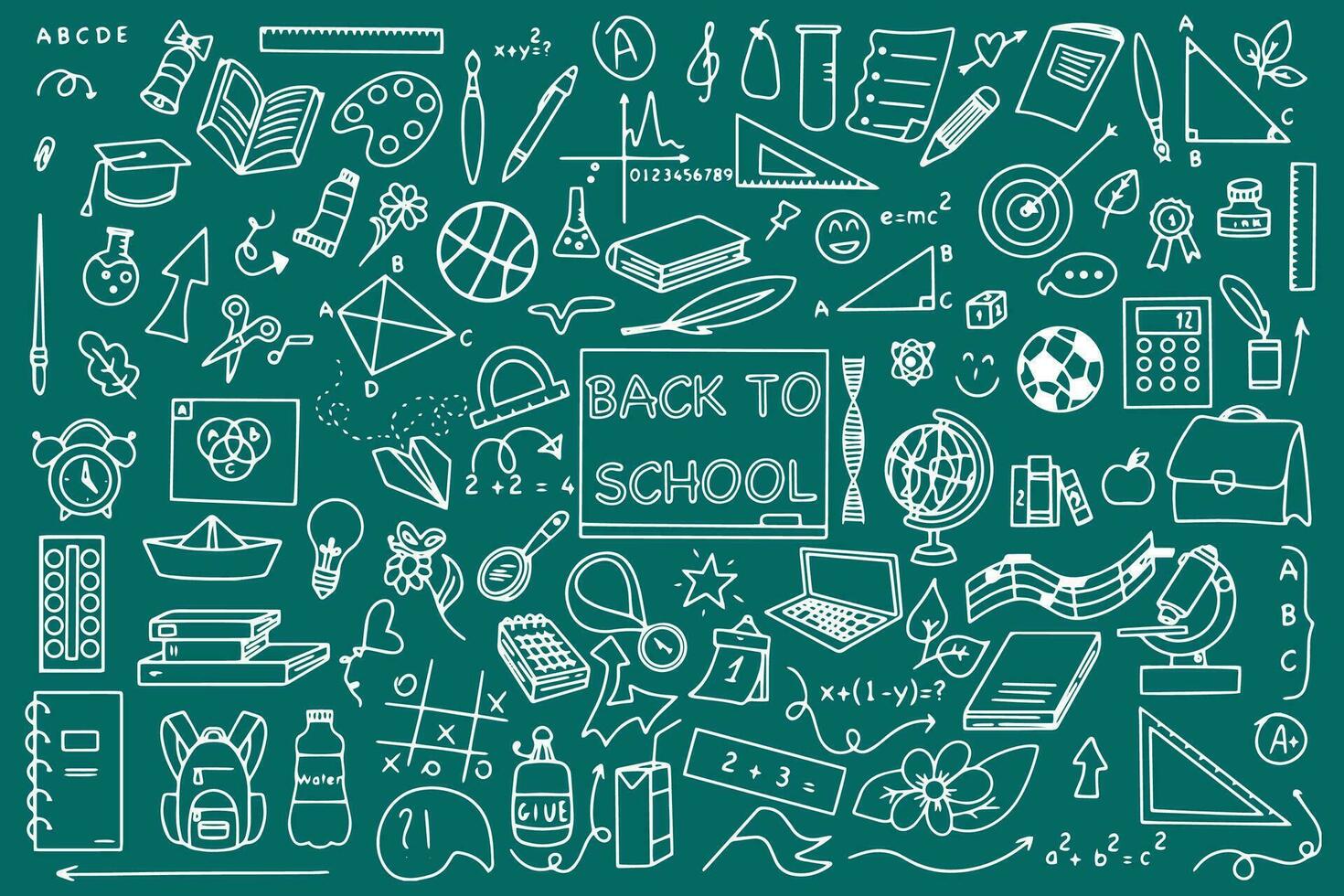 Background of school icons in doodle style. School education. Back to school doodle drawing. Vector