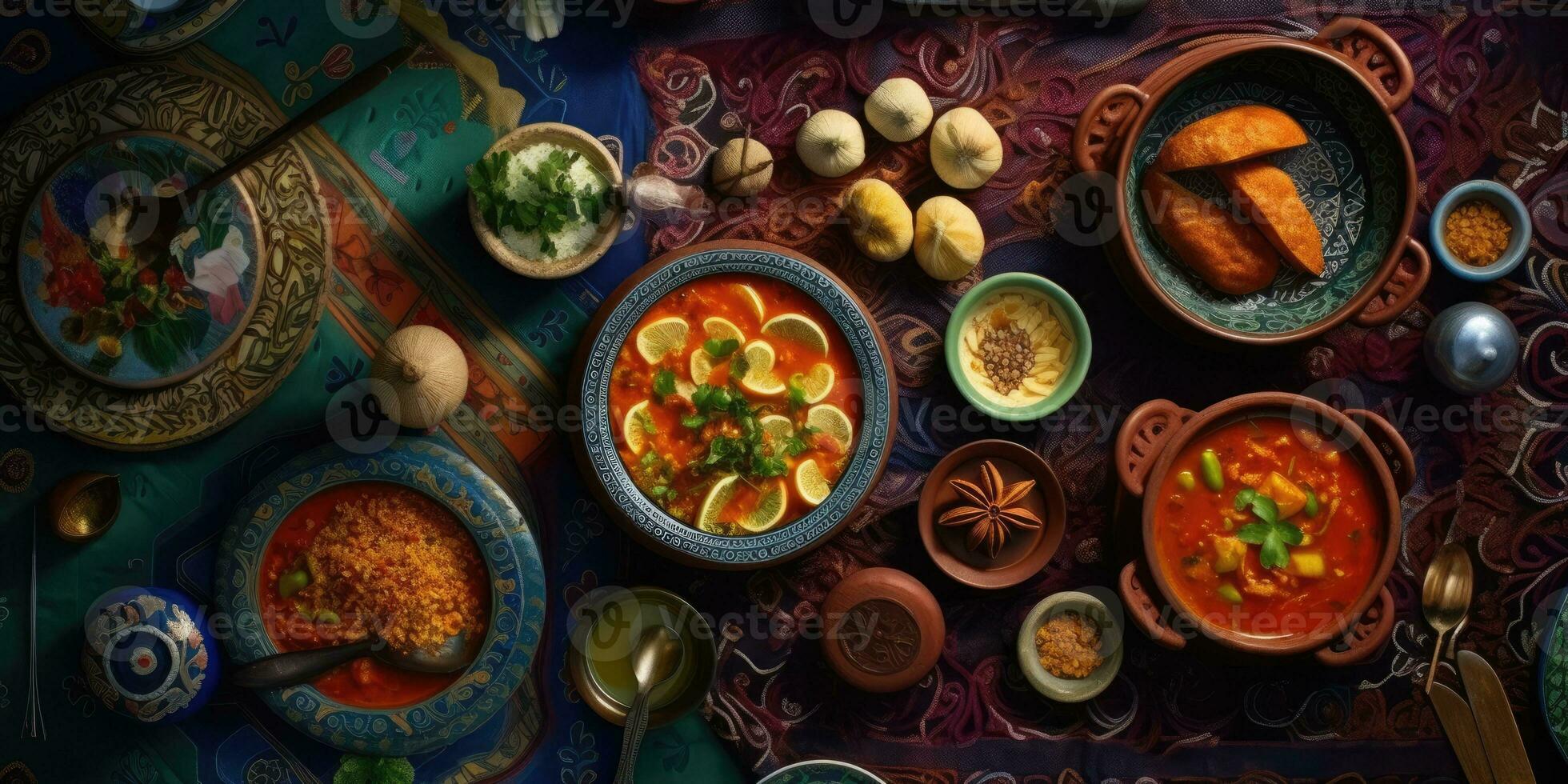 Illustration of Indian national food. View from above.Generative AI photo