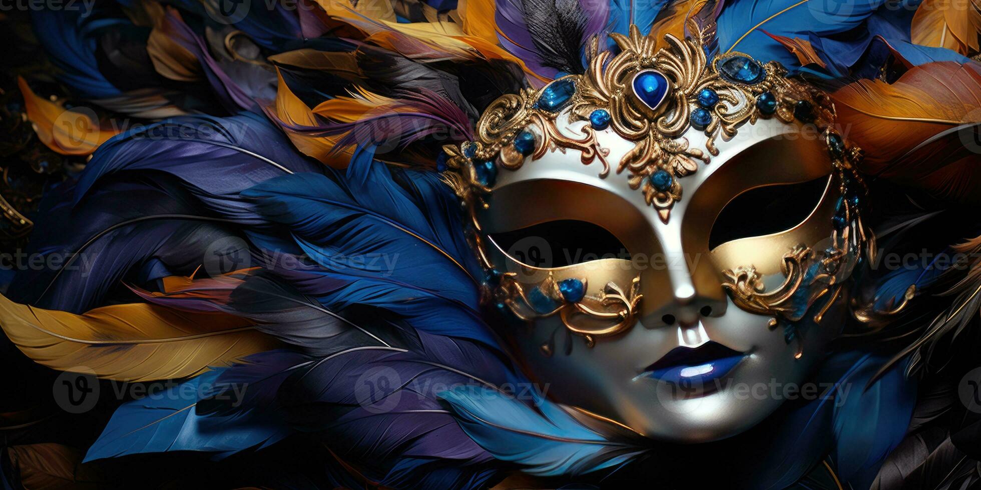 Magnificent Venetian masks. Carnival. Generative AI photo