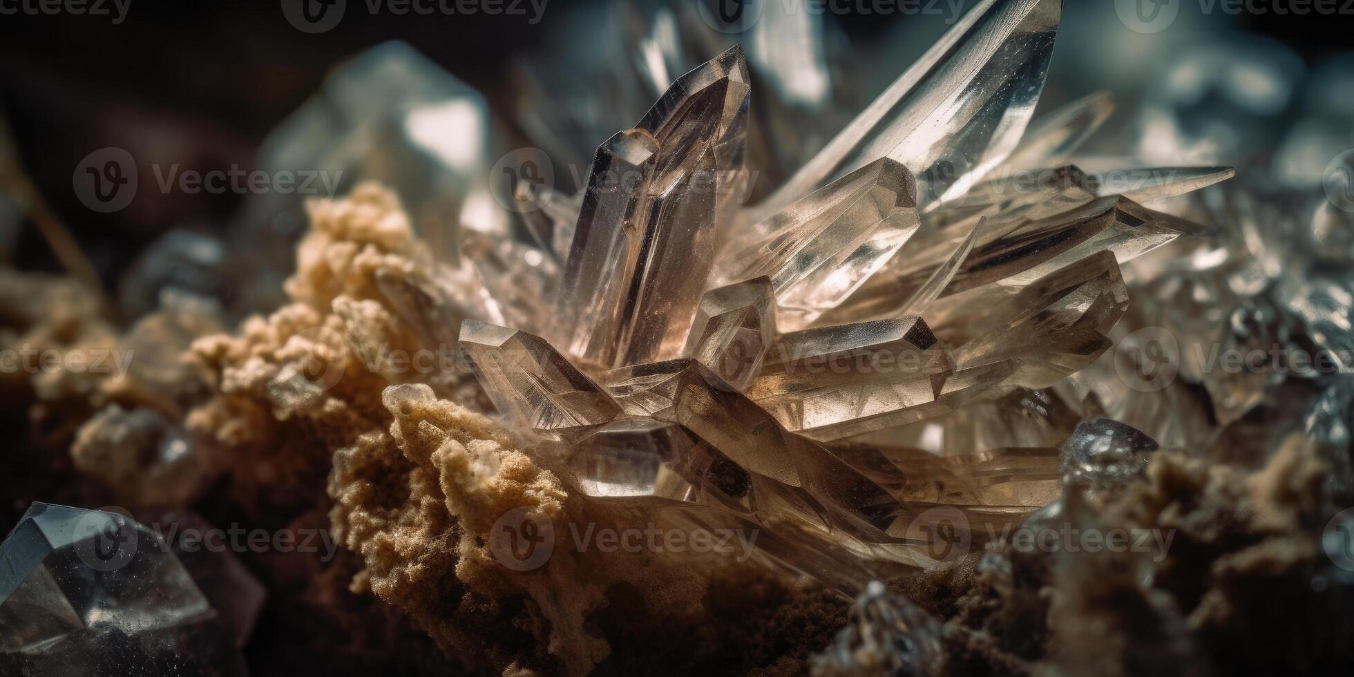 Closeup photo of crystal mineral stone, macro. Generative AI